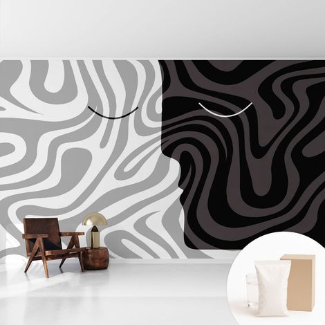 Papier peint intissé décoratif avec motifs pour salon et chambre a motif - Colle incluse gratuite Visages abstraits 416x254 cm (1/5)