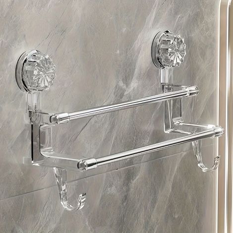 Porte-serviettes À Double Moderne Pour Salle De Bain, Porte-serviettes Sans Perçage Ajustable, Porte-serviettes Ventouse Pour La Maison, M (1/5)