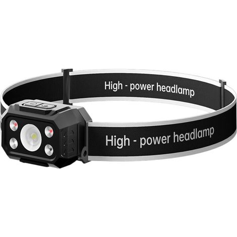 Lampe frontale rechargeable, lampe frontale LED super puissante avec 2 modes d'éclairage et lumière rouge, avec capteur de mouvement pour la course à pied, la pêche, le cyclisme, le camping [Classe én (1/5)