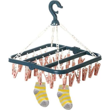 Support Chaussettes Etendoir, Etendoir Chaussette avec 32 Pinces pour sous Vêtements, Chaussettes, Durable Pinces à Linge en Plastique pour Intérieur Et Extérieurc (1/5)