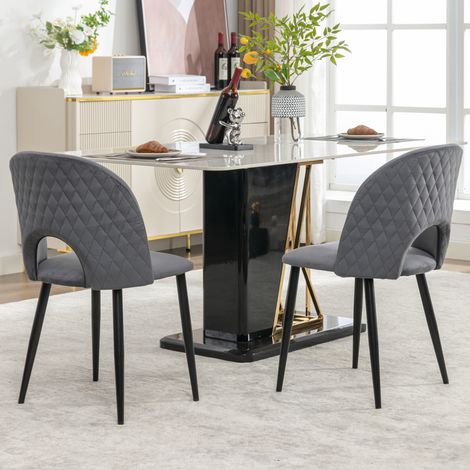 Lot de 2 chaises design gris, fauteuil salle à manger avec dossier motif diamant, assise velours, piètement métal à pieds réglables (1/4)