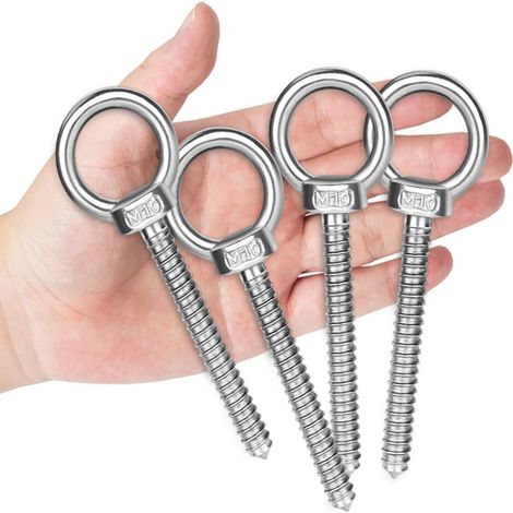 Grandes vis à œillets M10 12 cm en acier inoxydable - Vis à œil à visser - Boulons à œil pour fixation - Support de hamac, chaise à bascule (1/5)