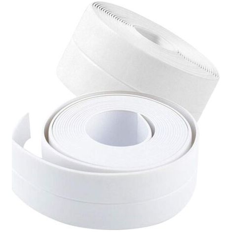 Lot de 2 bandes de calfeutrage autocollantes en PVC pour évier de cuisine, toilettes, salle de bain, douche et baignoire, 3,2 m x 3,8 cm, blanc (1/5)