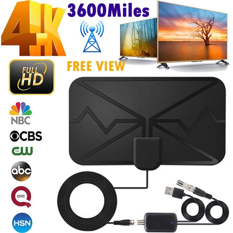4K-Digital-Zimmerantenne mit 3600 Meilen Reichweite und Signalverstärker, DVB-T HD-Digital-TV-Antenne für mehr Sender, Schwarz