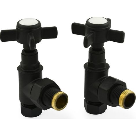 West Westminster Crosshead Angled Radiator Valves Pair - Textured Black (1/4)