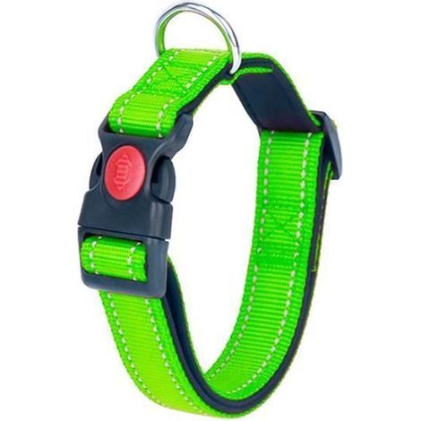 Reflective Dog Collar - BRAND - Adjustable - Soft Nylon - Secure - Green (1/4)