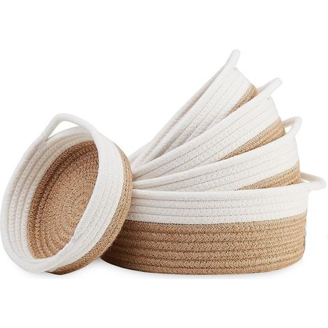 Panier Tissé Ronde - Coton Naturel - Lot de 5 Paniers pour Rangement Intérieur - Dimensions Variées - Idéal Bureau Entrée Cuisine Montessori - 5 Pièces (1/5)