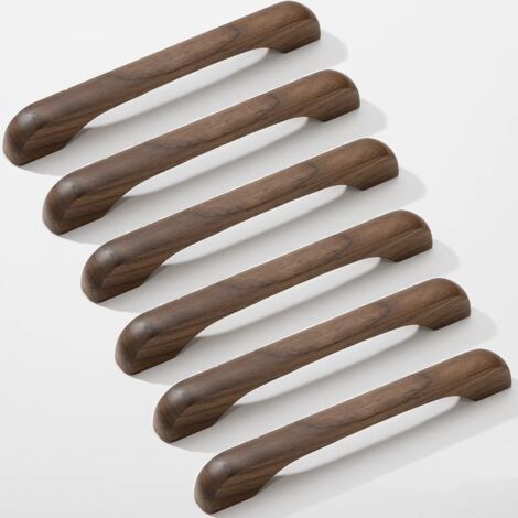 6 Pièces Poignées de Meuble Cuisine poignées de tiroir en Bois avec vis Poignées en Arc pour placards pour Meubles de Cuisine et Tiroirs et Poignée de Meuble (6, walnut wood, Entraxe:160mm) (1/5)