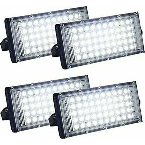 Set of 4 ultra-bright outdoor LED floodlights, with IP66 protection rating for maximum weatherproofing. Perfect for lighting a yard, garage or sports field (50W). (1/4)