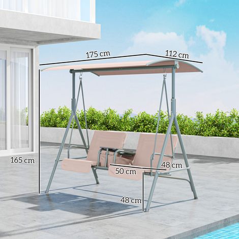 Balancelle Hollywood avec porte-gobelet et poche latérale, balancelle de jardin 2 places avec pare-soleil, capacité de charge jusqu'à 180 kg, chaise longue pour jardin ou terrasse, 175 x 112 x 165 cm,