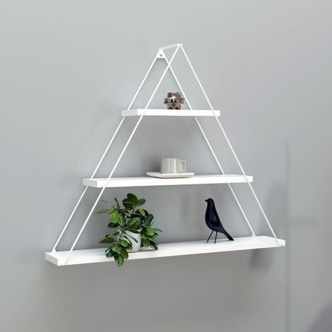 Etagère triangulaire en bois 74 cm avec trois étagères total white - Moset (1/5)