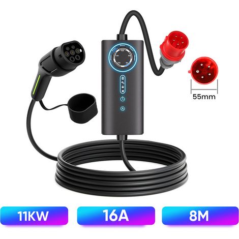 Câble recharge Type 2 16A 11kW triphasé 8m portable JUNSUN IP67 (1/5)
