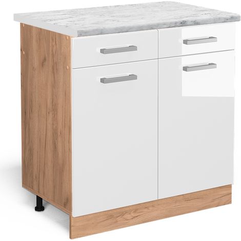 Mobiletto base per cucina R-Line, Bianco lucido, 80 cm PL Marmo, Vicco