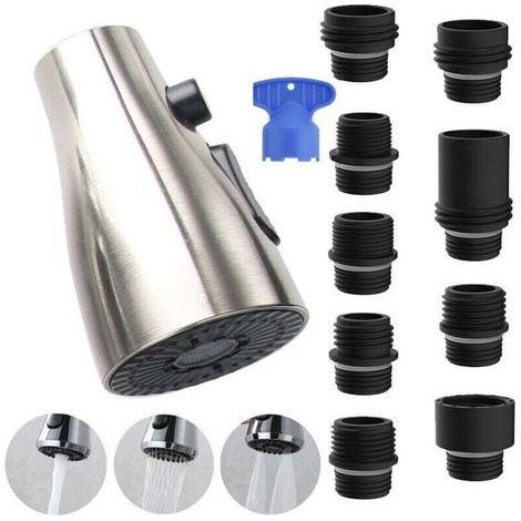 Tête de robinet de cuisine universelle de remplacement avec kit de 9 adaptateurs, compatible avec les robinets Kohler/Moen/Delta, tête de pulvérisation pour robinet d'évier extractible (1/4)