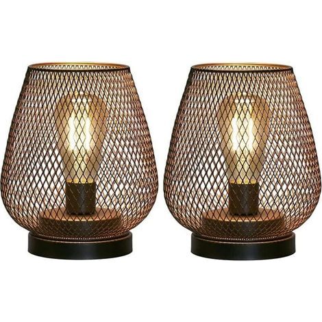 Set mit 2 schwarzen Nachttischlampen aus Metall – Vintage-Käfigdesign – Warmweißes LED-Licht – Für den Innen- und Außenbereich geeignet (1/5)