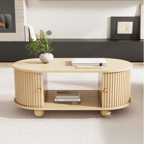 Mesa centro ovalada con almacenaje MDF 100x50x40 cm OKMYHOME (1/5)
