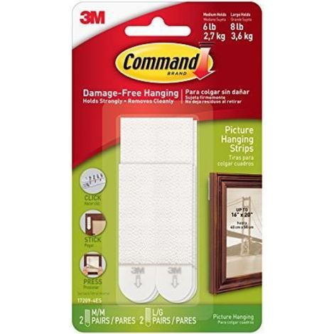 Ruban Adhésif Command - Blanc - Taille Moyenne/Grande - Sans Dégâts Sur Les Surfaces - Lot De 12 Pièces
