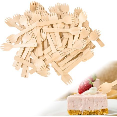 Fourchettes en bois jetables de 10,5 cm de long, fourchettes à gâteaux, couverts jetables en bois, cuillères, fourchettes, couverts jetables, petite cuillère en bois, couverts de fête pour camping, pi (1/5)
