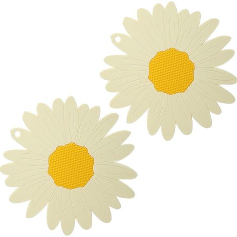 Dessous de plat antidérapants en PVC blanc, motif tournesol, pour table et plan de travail, idéal pour les casseroles et plats chauds. (1/4)
