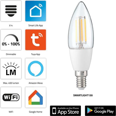 Intelligente WLAN-LED-Filamentlampe, dimmbar, E14, 450 Lumen