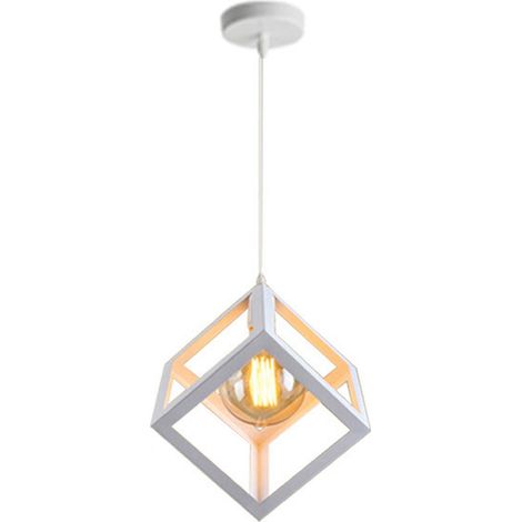 Lampada a Sospensione Creativo Lampada da Soffitto Cubo Lampadario con Gabbia Metallica E27 para Soggiorno Cucina Camera da Letto - Bianco