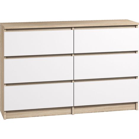Kommode mit 6 schubladen 140 sonoma weiß Front Sideboard Bella (1/4)