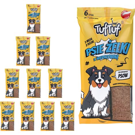 TufTuf Hunde-Geleestreifen, Hundeleckerli, Schweinefleisch, 10 x 200 g (1/4)