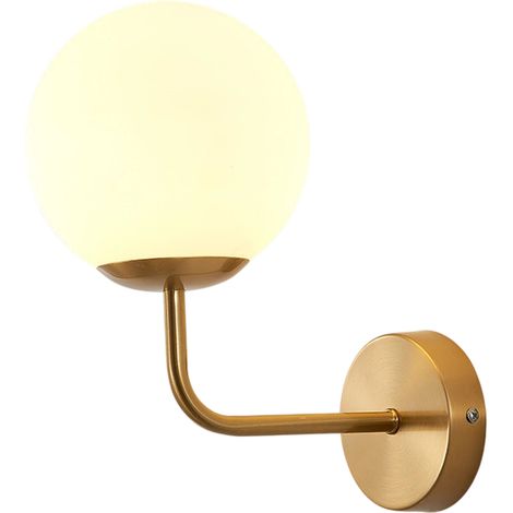 Applique Murale Interieur LED 5W 3000K Blanc Chaud Lampe Murale Globe en Verre Givré Étanche Luminaire Applique pour Salle de bain Salon Chambre Couloir Restaurant, Fer, Or brossé (1/5)
