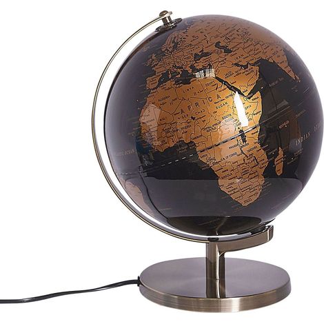 Mappamondo Girevole Nero e Oro con Illuminazione LED Decorazione Retró Magellan