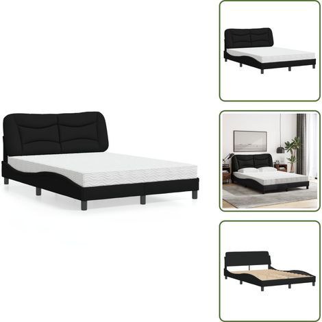 Bett mit Matratze Schwarz 140x200 cm Stoff - Bettsofa - Doppelbett - Boxspringbett - Lattenrost - Schlafzimmermöbel (1/5)