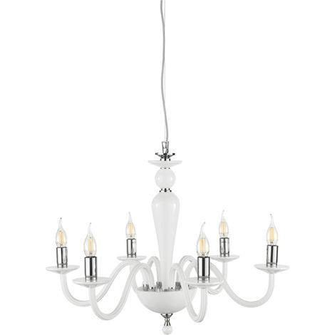 Lampada a sospensione PAGANINI a 6 LUCI in vetro lavorato a mano D70 cm BIANCO (1/2)