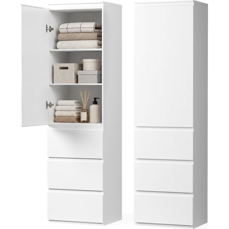 Armoire chambre 1 porte 3 tiroirs étagère réglable 50x40x181 (1/5)