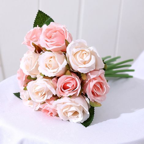 Lot de 1 bouquets de roses artificielles en soie avec 12 têtes de roses Fleurs artificielles pour loisirs créatifs, bouquets de mariage, fêtes