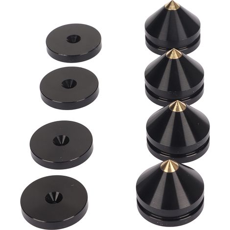 Lot de 4 pieds d'isolation pour haut-parleurs, absorbant les chocs, pour amplificateurs, platines vinyles, caissons de basses et amplis (noir). (1/4)
