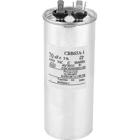 Condensateur CBB65 70UF 450V à boîtier en aluminium pour compresseurs de climatiseurs de démarrage (125x50mm) (1/5)