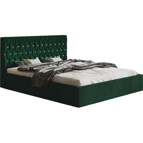 Lit double 180x200 Crystal avec coffre de lit - chambre à coucher, tissu velours - Vert (Kronos 19)
