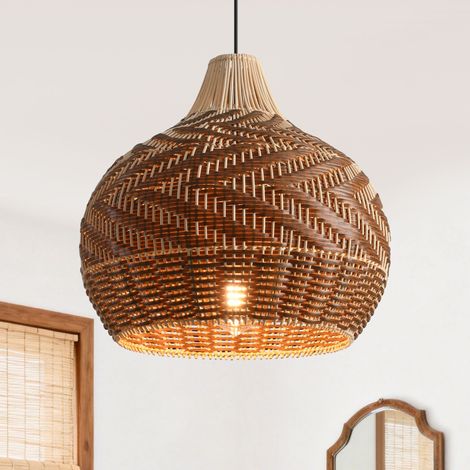 Parrot Uncle Pendelleuchte 48 cm Durchmesser, Rattan Hängelampe im Boho Stil, zweifarbig handgeflochtener Lampenschirm mit E27 für Wohnzimmer Esszimmer (1/5)