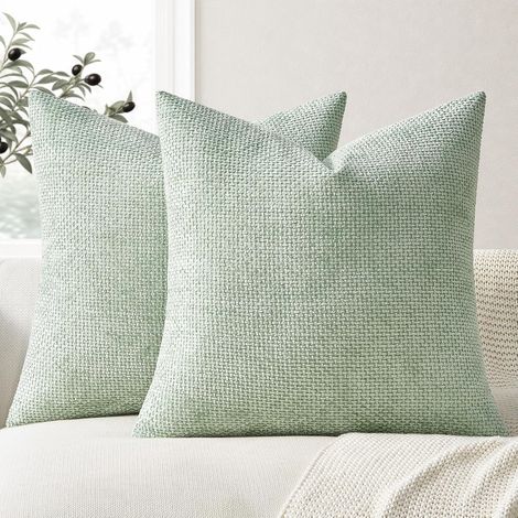 Kissenbezug – 2er-Set – Chenille – Weich und strapazierfähig – Wohnzimmer, Schlafzimmer, Garten – 40 x 40 cm, Salbeigrün (1/5)