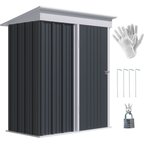 Metal Garden Shed, Outdoor Lean-to Shed for Tool Motor Bike, with Adjustable Shelf, Lock, Gloves, 5'x3'x6', Dark Grey