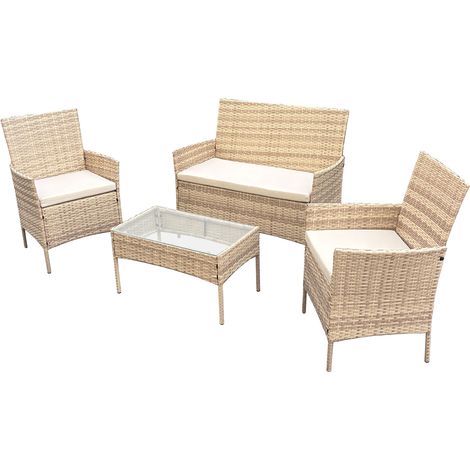 Ensemble de salon de jardin SVITA BROOKLYN 4 pièces, canapé en polyrotin beige (1/5)