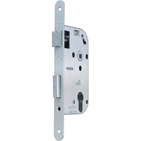 Serrure à larder à cylindre galvanisé axe 40 mm A encastrer réversible bouts ronds NF (1/2)