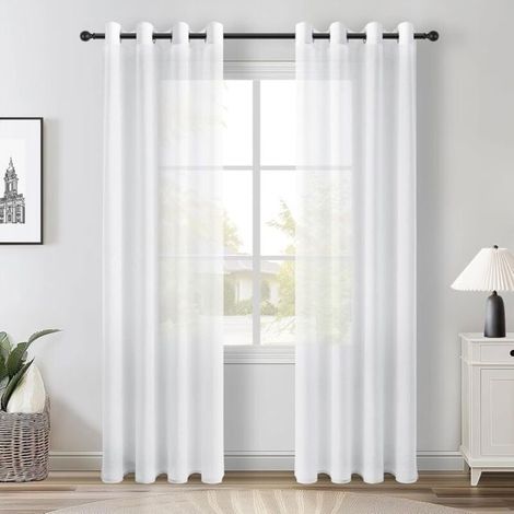 2 Pièces Rideau Occultant 140 cm x 240cm Blanc Voilage à Oeillet Rideau Semi-Transparent intérieurs pour Chambre Salon Maison (1/5)