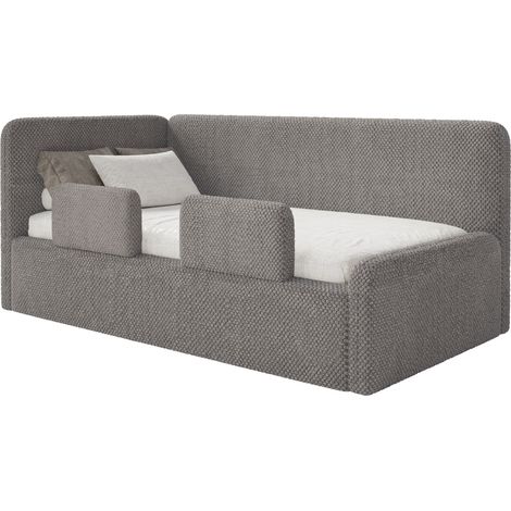 Selsey Fanko – Kinderbett 90x200 cm mit Rausfallschutz, Matratze, Kopfteil links, Plüsch, Taupe