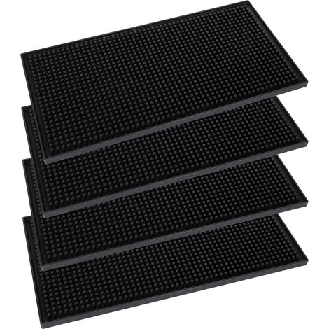 4pcs Tapis de Bar pour la Maison, 12" x 6" Tapis de bière Noir, Tapis de Service de Bar en Caoutchouc antidérapant pour Le comptoir de la Cuisine du Bar Table à café (1/5)