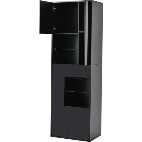 Vitrina alta 55 x 38 x 170 cm con 1 cajón 4 armarios LED y diseño brillo negro (1/5)