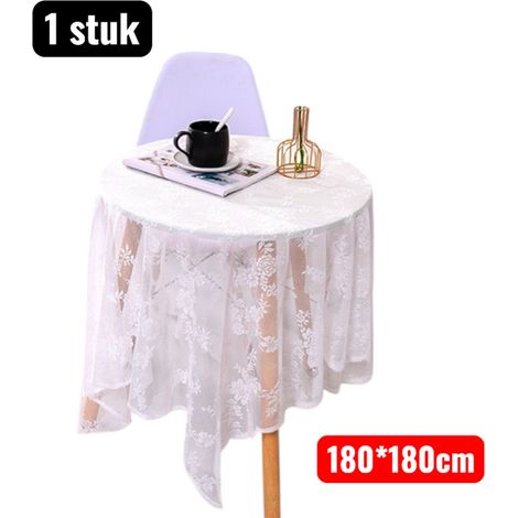 Nappe en dentelle blanche avec roses brodées motif floral 180 x 180 cm pour décoration de table romantique restaurant et cuisine (1/5)