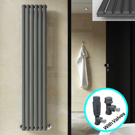 ELEGANT Central Heating Radiator 1800 x 354mm Vertical Anthracite Single Panel Oval Column Rad + Thermostatic Radiator Valves (1/5)