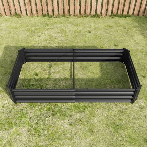 Carré potager surélevé en métal 180 x 90 x 30 cm, sans fond, noir HAVRYA (1/5)