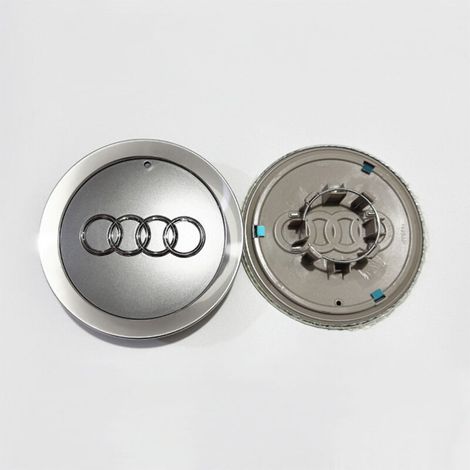 Radnabenkappe passend für Audi A6 C5, A4 B7, TT, A8 – Felgenmitte, Radkappe für Autofelgen, Aluminium + ABS-Radzubehör, 4-teiliges Set – Grau mit silbernem Rand (1/2)