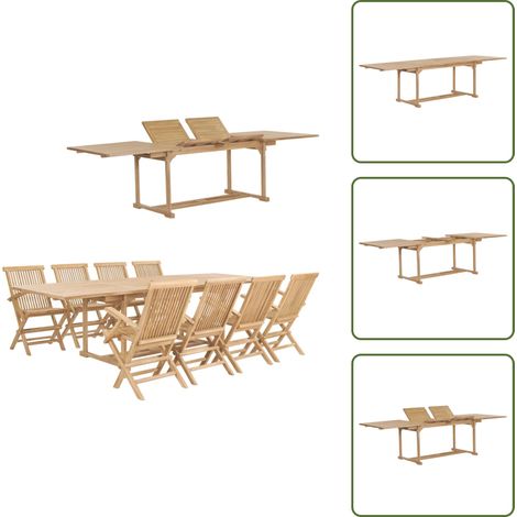 The Living Store Ensemble à manger de jardin 9 pcs 180-280x100x75 cm Teck massif - Table de jardin (1/5)